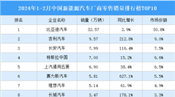 2024年1-2月中國新能源汽車廠商零售銷量排行榜TOP10（附榜單）