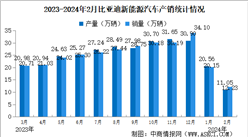 2024年2月比亞迪產銷情況：銷量同比減少36.84%（圖）