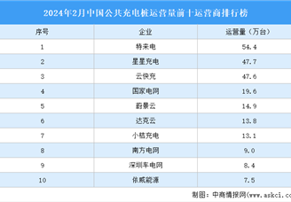 2024年2月中国公共充电桩运营量前十运营商排行榜（附榜单）