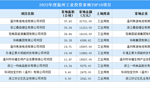 2023年度温州十大工业土地投资项目，总投资额近30亿（图）