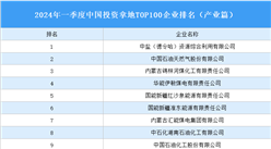 產業投資情報：2024年一季度中國投資拿地TOP100企業排行榜（產業篇）