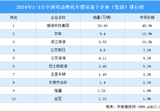 2024年1-3月中国电动摩托车销量前十企业（集团）排行榜（附榜单）