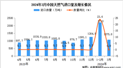 2024年3月中国天然气进口数据统计分析：进口量同比增长持平