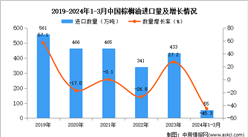 2024年1-3月中国棕榈油进口数据统计分析：进口量55万吨