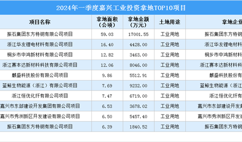 抓项目扩投资 2024年一季度嘉兴工业投资TOP10项目总投资近7亿