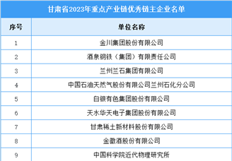 2023年甘肅省重點產(chǎn)業(yè)鏈優(yōu)秀鏈主企業(yè)名單（圖）