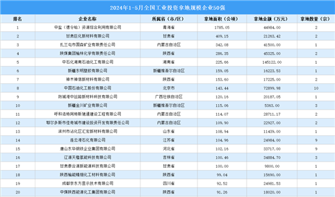 【工业投资情报】2024年1-5月全国工业土地投资50强企业