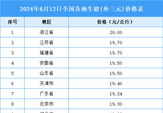 2024年6月13日全国各地最新生猪价格行情走势分析