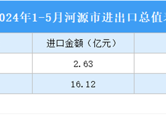 2024年1-5月河源市進出口數(shù)據(jù)統(tǒng)計：進口金額同比增長21.51%（圖）