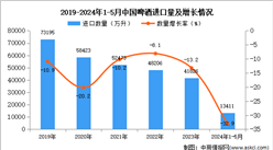 2024年1-5月中国啤酒进口数据统计分析：进口量13411万升