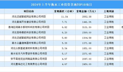 招商观察 | 2024年上半年衡水这十个工业项目土地投资规模最大