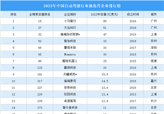 2023年中国自动驾驶行业独角兽企业排行榜（附榜单）