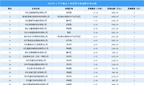 投资情报 · 衡水篇 | 2024年上半年衡水这50家企业工业土地投资规模最大