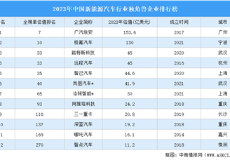 2023年中国新能源汽车行业独角兽企业排行榜（附榜单）