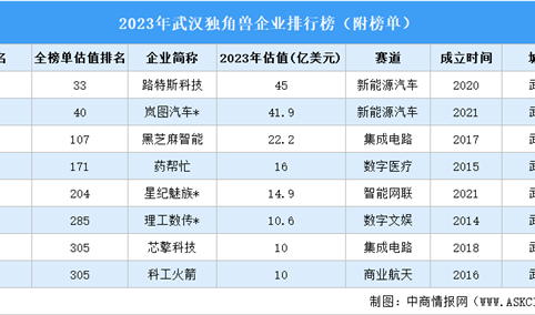 2023年武汉独角兽企业排行榜（附榜单）