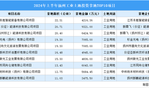 【项目投资跟踪】2024年上半年扬州市工业土地投资TOP10项目盘点