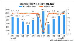 2024年6月中国大豆进口数据统计分析：进口量同比增长0.1%
