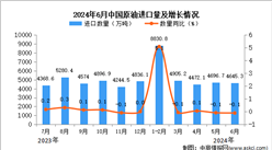 2024年6月中国原油进口数据统计分析：进口量小幅下降