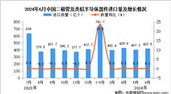 2024年6月中国二极管及类似半导体器件进口数据统计分析：进口量同比增长0.1%