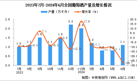 2024年6月全国葡萄酒产量数据统计分析