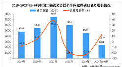 2024年1-6月中國二極管及類似半導體器件進口數據統計分析：進口量同比增長11.9%