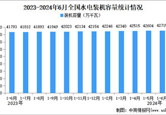 2024年1-6月中国水电行业运行情况：装机容量同比增长2.2%。