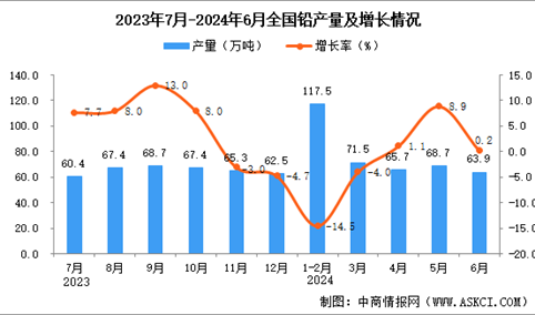 2024年6月全国铅产量数据统计分析