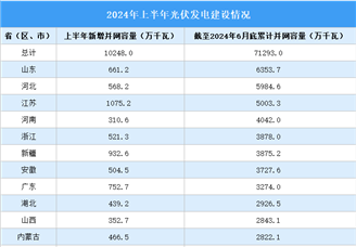 2024年上半年中國各?。▍^(qū)、市）光伏發(fā)電并網(wǎng)容量統(tǒng)計（圖）
