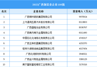 2023广西制造业企业100强（附榜单）