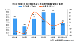 ​2024年1-6月中国焦炭及半焦炭出口数据统计分析：出口量同比增长20.1%