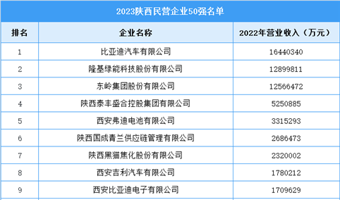 2023陕西民营50强企业名单（附榜单）