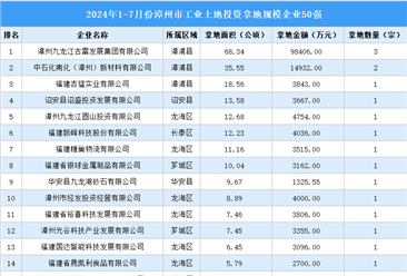 【产业投资情报】2024年1-7月份漳州工业土地投资50强企业总投资超18亿