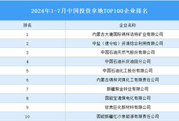 產(chǎn)業(yè)投資情報：2024年1-7月中國投資拿地TOP100企業(yè)排行榜（產(chǎn)業(yè)篇）