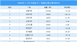 2024年1-7月中國皮卡廠商銷量排行榜TOP10（附榜單）