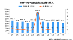 2024年7月中國原油進口數據統計分析：進口金額小幅增長