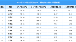 2024年上半年全国各省市十种有色金属产量排行榜