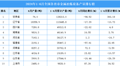 2024年上半年全国各省市金属冶炼设备产量排行榜