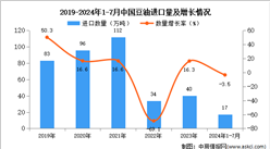 2024年1-7月中国豆油进口数据统计分析：进口量同比下降3.5%