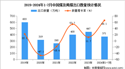 2024年1-7月中國(guó)煤及褐煤出口數(shù)據(jù)統(tǒng)計(jì)分析：出口量同比增長(zhǎng)66.1%