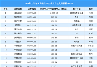 2024年上半年河南省上市公司营业收入排行榜（附榜单）