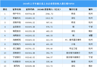 2024年上半年浙江省上市公司营业收入排行榜（附榜单）