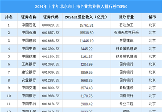 2024年上半年北京市上市公司营业收入排行榜（附榜单）