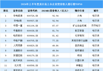 2024年上半年黑龙江省上市公司营业收入排行榜（附榜单）