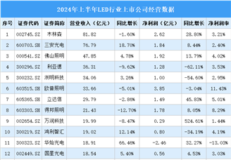 2024年上半年中国LED行业上市公司业绩排行榜（附榜单）