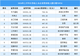 2024年上半年江苏省上市公司营业收入排行榜（附榜单）