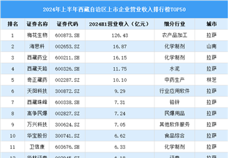 2024年上半年西藏自治区上市公司营业收入排行榜（附榜单）