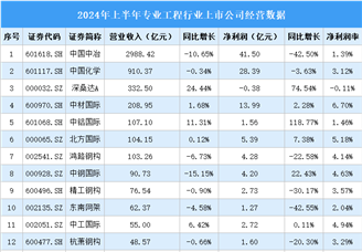 2024年上半年中国专业工程行业上市公司业绩排行榜（附榜单）