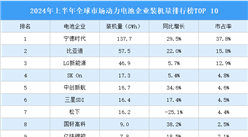 2024年上半年全球市場(chǎng)動(dòng)力電池企業(yè)裝機(jī)量排行榜TOP10（附榜單）