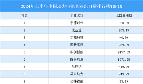 2024年上半年中国动力电池出口情况分析：企业出口量大幅增长（图）