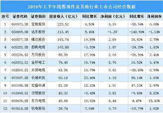 2024年上半年中国线缆部件及其他行业上市公司业绩排行榜（附榜单）